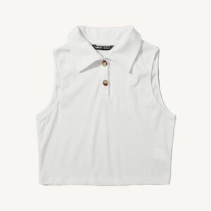 white rib-knit button half placket tank top